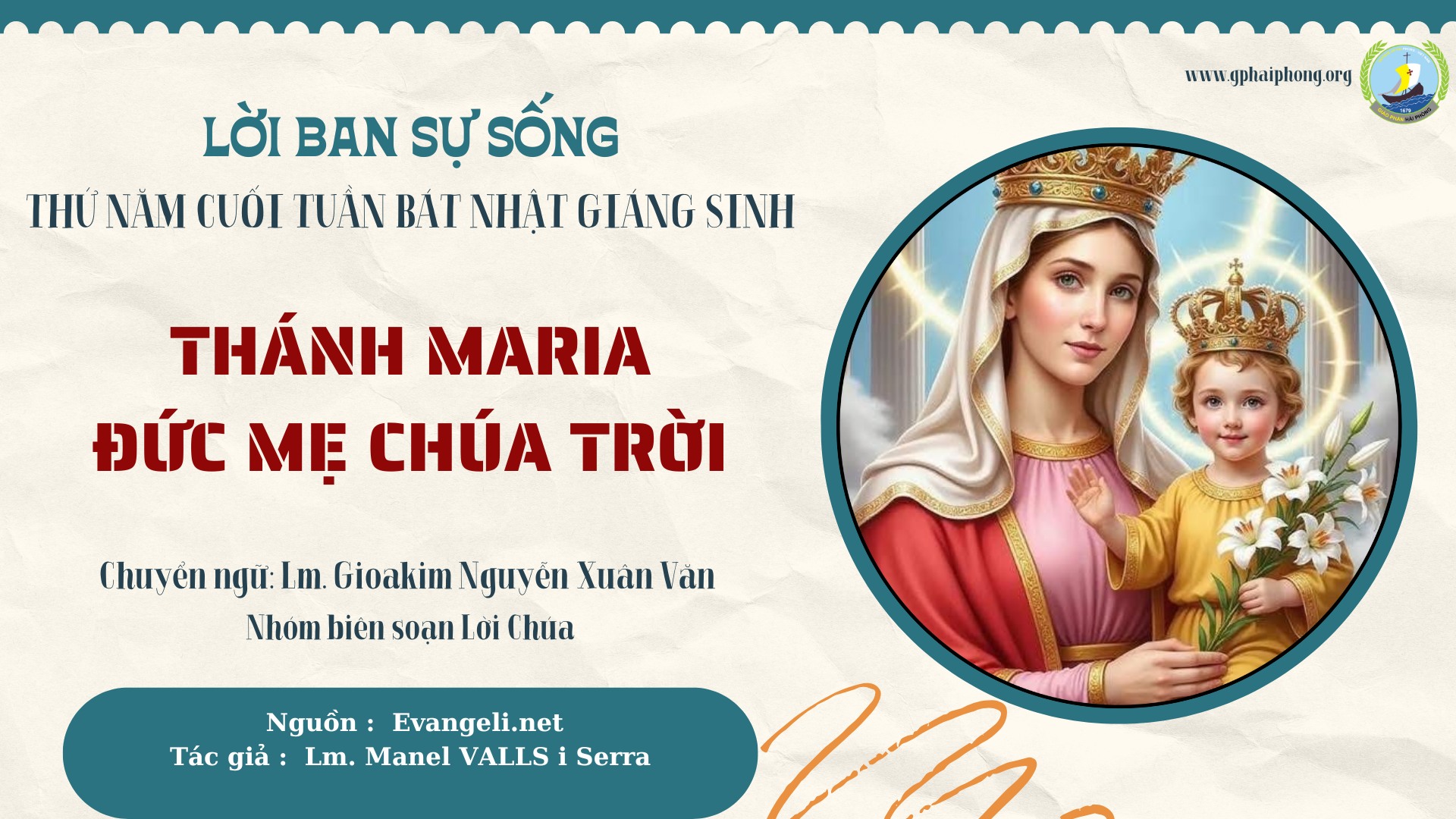 Lời ban Sự sống: Thánh Maria, Đức Mẹ Chúa Trời_Thứ Năm ngày 01.01 Lễ Đức Maria, Mẹ Thiên Chúa